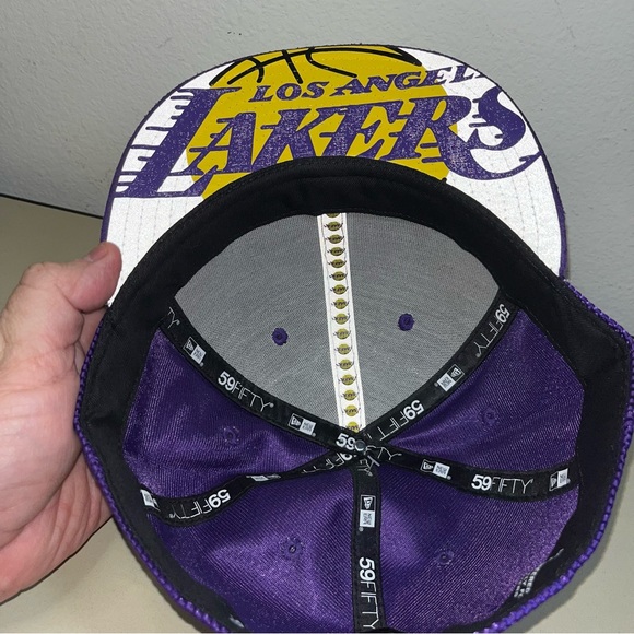 New rare LAKERS official on court collection HAT NBA size 7 5/8 NEW ERA 59fifty - Picture 6 of 10